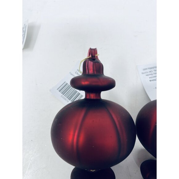 Lot Of 13 Burgundy Red & Gold Glitter Finial And Round Christmas Tree Ornaments - Picture 8 of 16